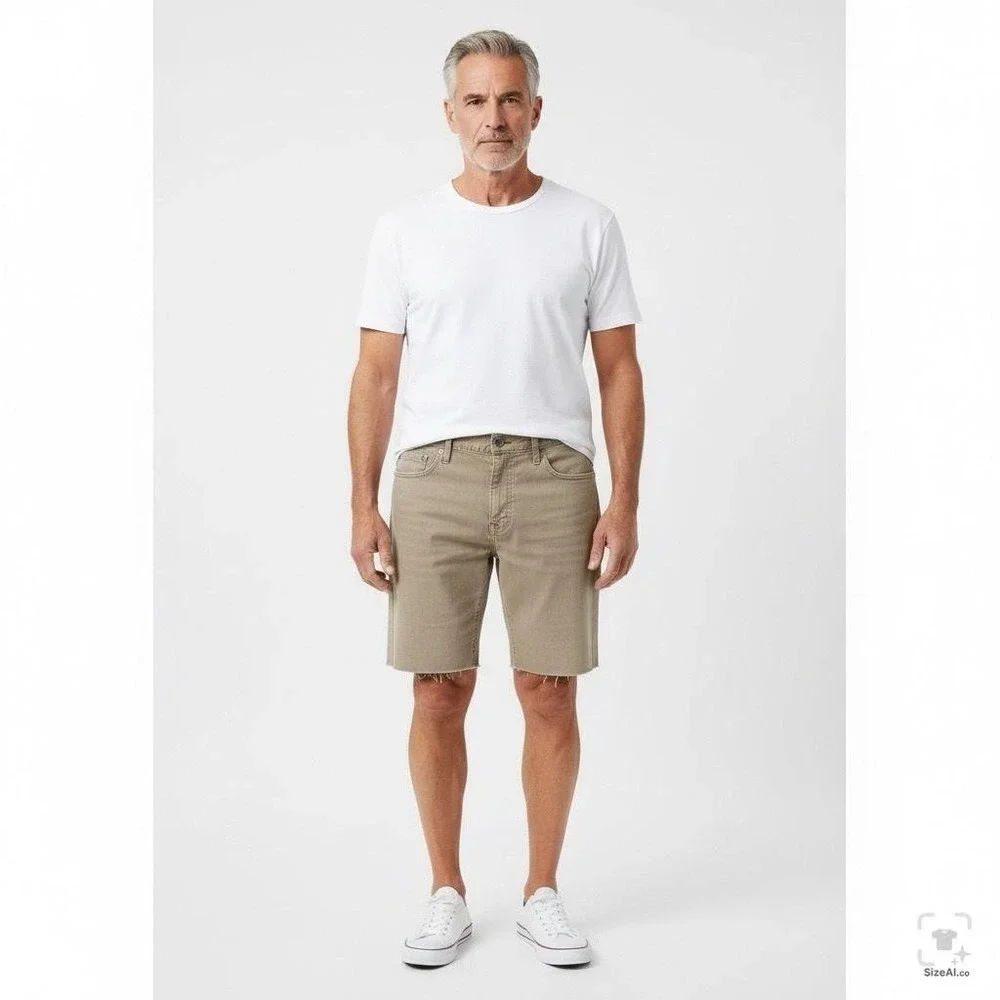 Levis 514 Shorts Mens 34 Beige Bermuda 5 Inseam Denim 5-Pocket Cutoff Raw Hem